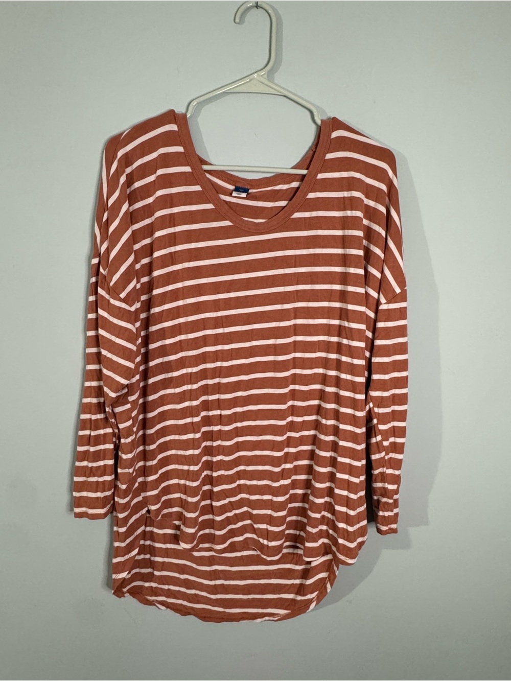 Old Navy Rust and White Striped Long Sleeve Scoop Neck Top
